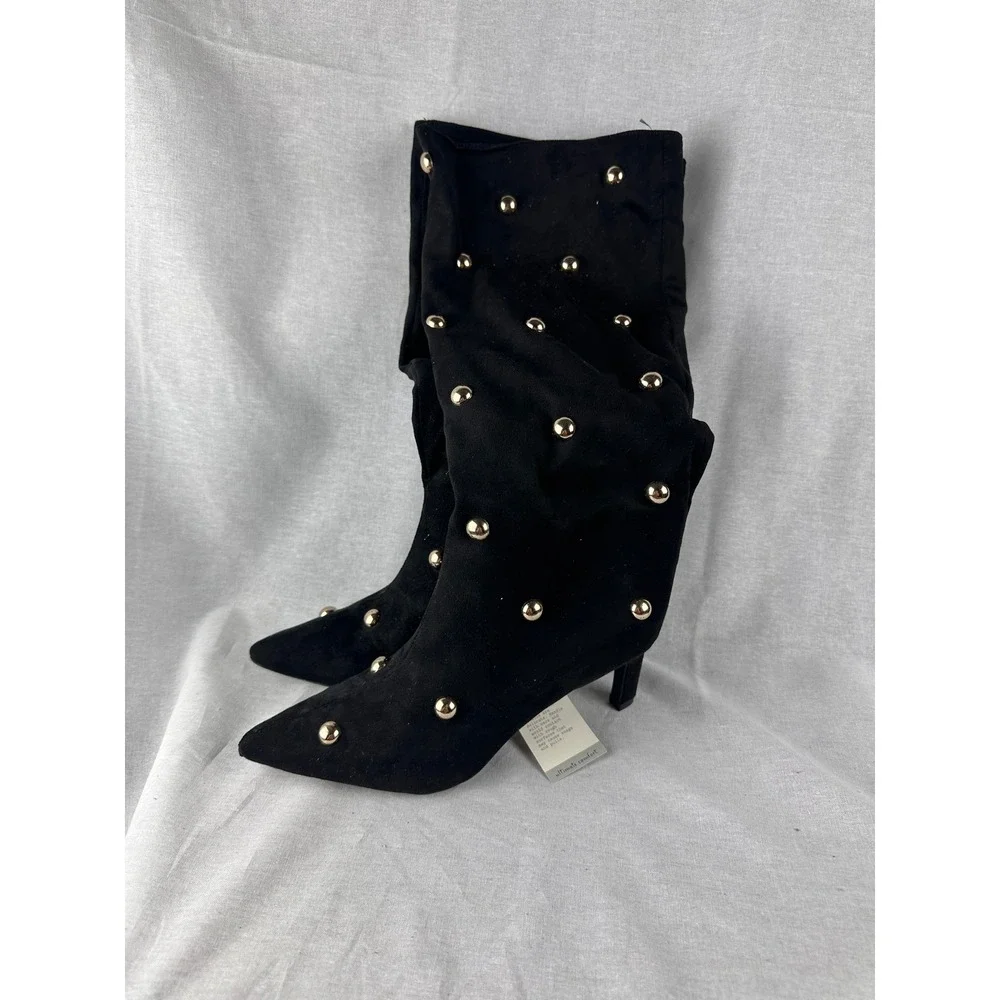 A New Day Black Faux Suede Studded Over The Knee‎ Boots Pointed Toe Size 8